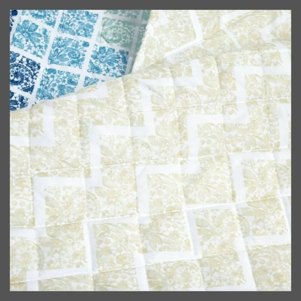 Lush Decor - 3pc King Medallion Ombre Quilt & Sham Set Blue/Nav Blue/Navy
